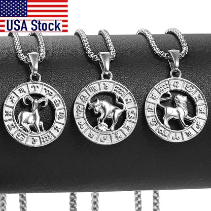 Silver Color 12 Horoscope Zodiac Sign Pendant Necklace