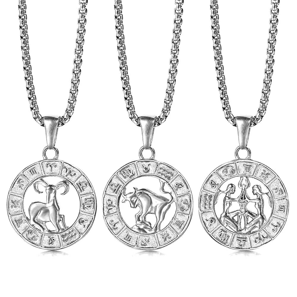 Silver Color 12 Horoscope Zodiac Sign Pendant Necklace