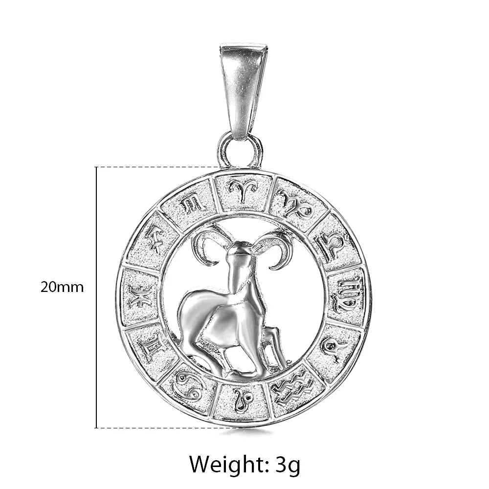 Silver Color 12 Horoscope Zodiac Sign Pendant Necklace