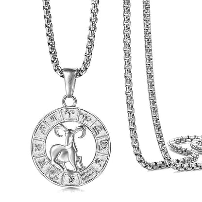 Silver Color 12 Horoscope Zodiac Sign Pendant Necklace