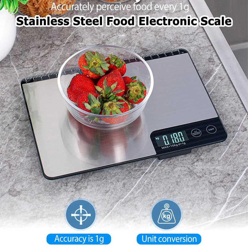 15Kg 1g Digital Kitchen Scale Stainless Steel Weighing Food scale