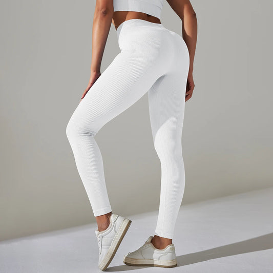 Solid White Women Seamless Leggings