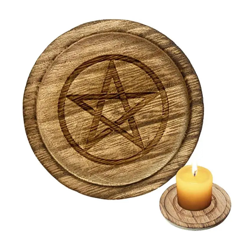 2 In 1 Pentagram Witches Wooden Candle Holder